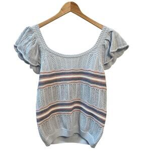 NWT BiBi Stripped Knit Too Flutter Sleeves baby Blue Women’s XL‎